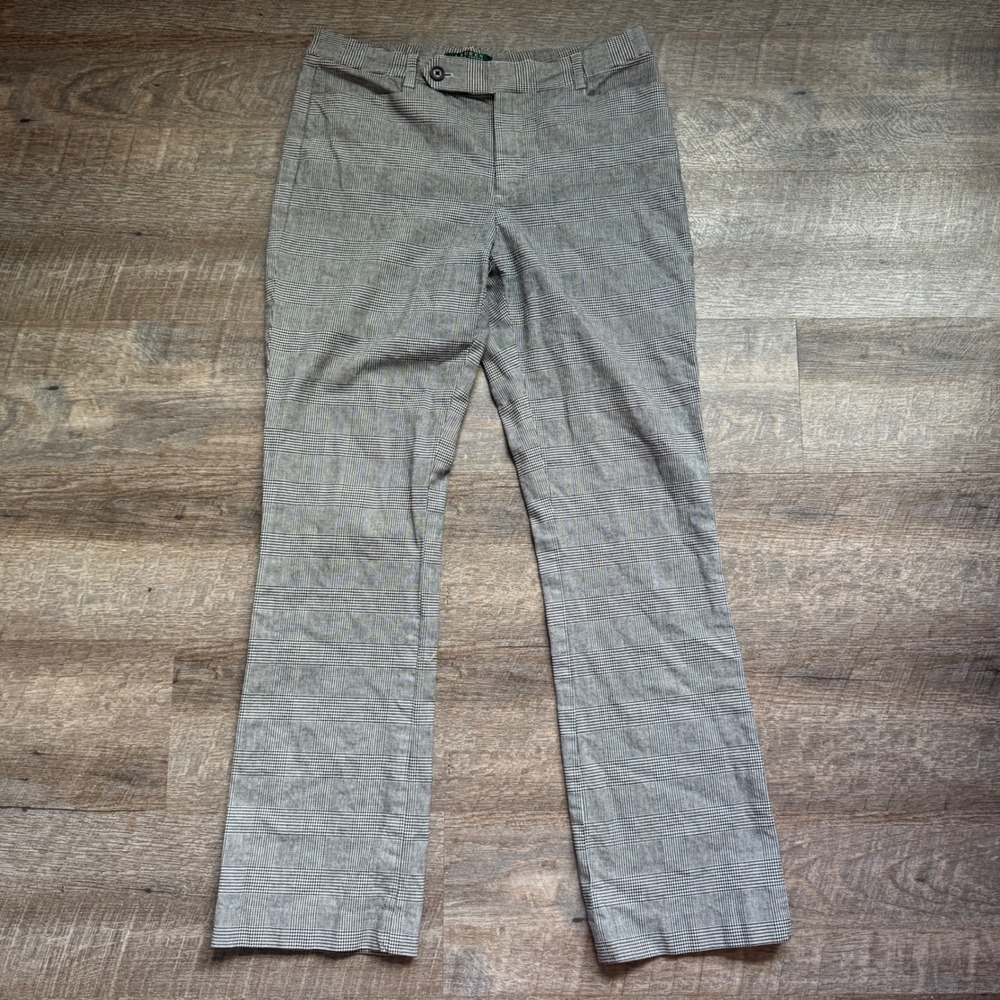 Lauren Ralph Lauren Adelle Slim Pants 8 Black White Glen Plaid Stretch Trousers - Picture 3 of 8